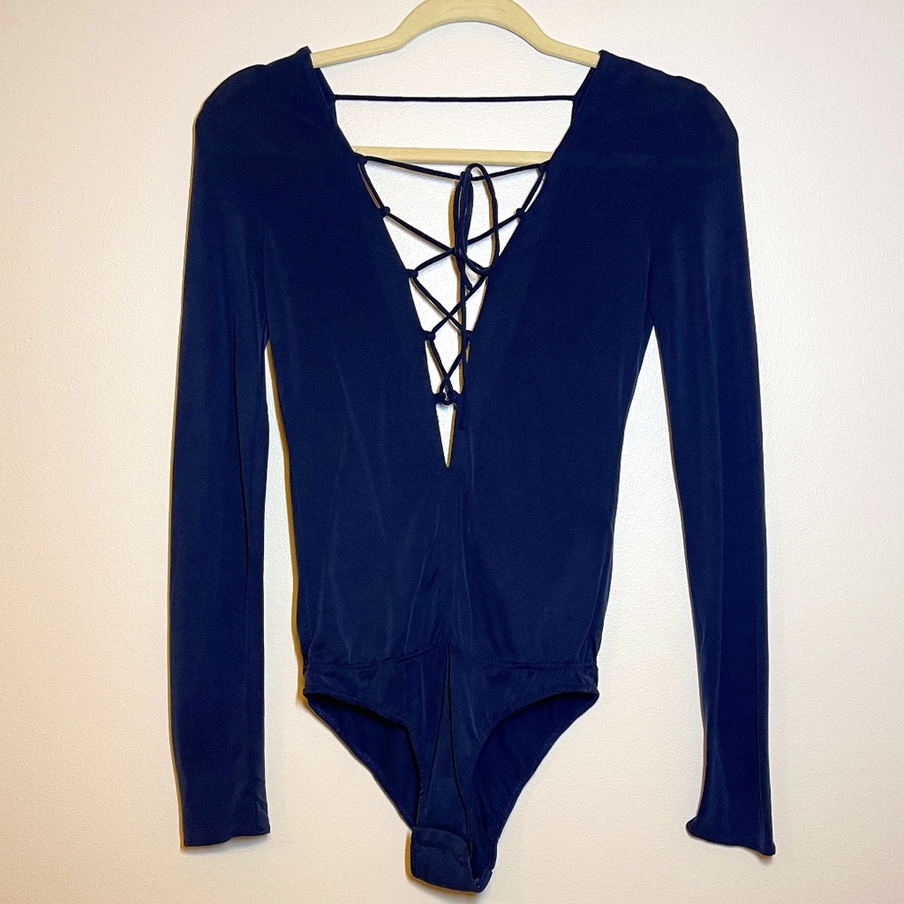 ZARA Trafaluc Collection Navy Lace Up Bodysuit -XS